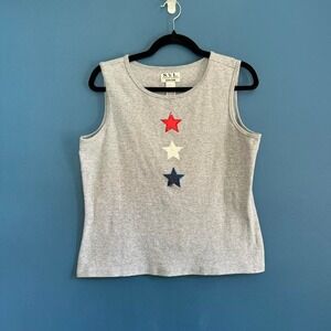 Vintage Y2K Tank Top Women's Size Large Gray New York Laundry Stars Patriotic